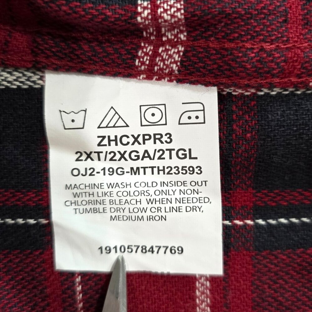 Wrangler Red Black Plaid Flannel Cotton Long Sleeve Button Up Shirt Mens 2XT NWT - Picture 10 of 10
